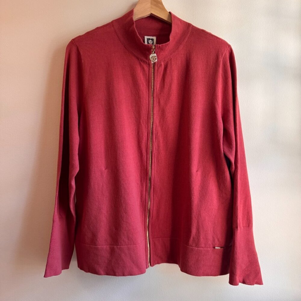 AK Anne Klein Burgundy Zip Sweater Cardigan XL – Cozy Fall Outfit - Thanksgiving